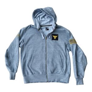 Under Armour Embroidered hoodie Mens Size Large Gray with patches Full zip
